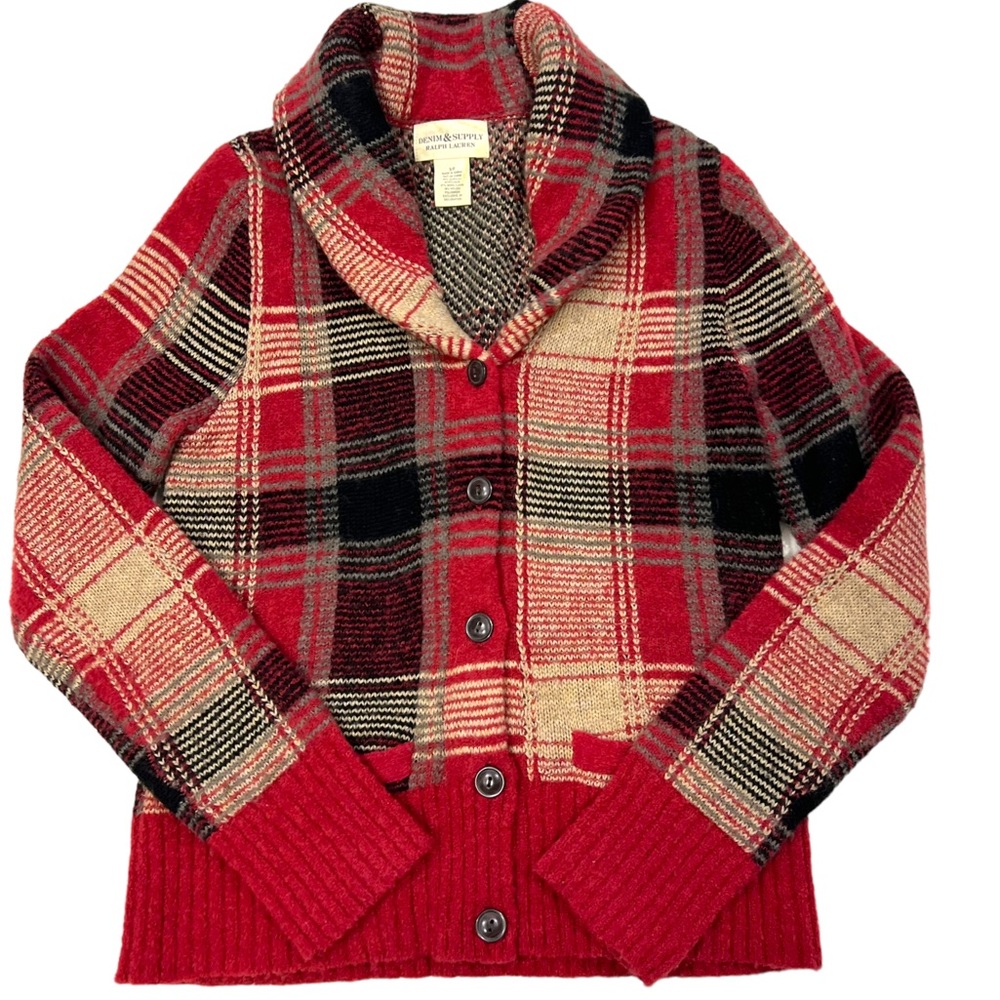 Ralph Lauren Denim & Supply Plaid Shawl Collar Cardigan Sweater - Picture 1 of 12